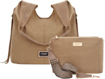 Monnari semišová dámská taška pytel shopper volná matná kabelka 2v1 + crossbody - béžová