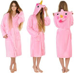 Hřejivý plyšový župan s kapucí kigurumi onesie - růžový jednorožec - 4