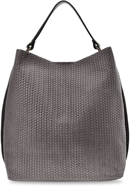 Italská semišová taška typu shopper s volným střihem, přírodní kůže – šedá