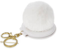 Dvojité zrcátko s kožešinovou bambulí zrcátko na přívěšku – bílé