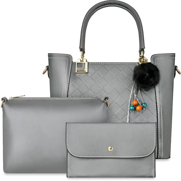 Set 3v1 klasická dámská kabelka shopper kufřík s reliéfem a klíčenkou + listonoška organizér+ psaníčko