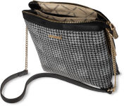 Elegantní dámská černá kabelka dvoukomorová listonoška opálovým efektem a mřížkováním na řetížku - 3