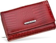Elegantní kožená dámská peněženka jennifer jones šikovná lakovaná peněženka s retro zapínáním - červená - 2