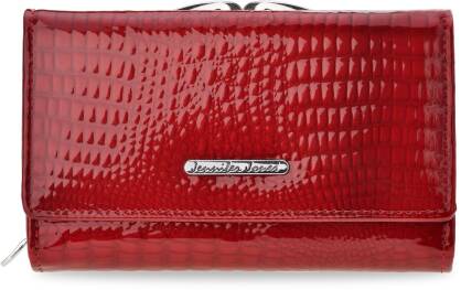 Elegantní kožená dámská peněženka jennifer jones šikovná lakovaná peněženka s retro zapínáním - červená