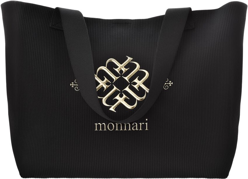Dámská shopper taška Monnari, prostorná volná kabelka na rameno - černá se zlatou.