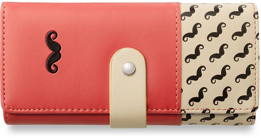 Moderní objemná dámská peněženka s knírkem červená