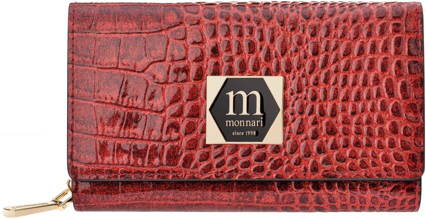 Monnari lesklá dámská kožená elegantní peněženka na zip se vzorem - červená