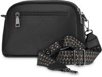 VICTORIA&CO malá dámská městská kabelka dvoukomorová postbag kabelka přes rameno kožená se širokým popruhem - černá - 2