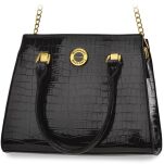 Monnari elegantní dámská kabelka lakovaný kufřík crossbody s reliéfním vzorem krokodýlí kůže - černá - 4