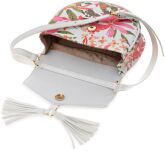 Dámská květinová listová kabelka Top Secret - půlkulatá květinová taška s boho střapcem na klíče - bílá - 4