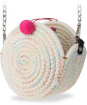 Dámská pletená kabelka kulatá eko listonoška boho s provázkovým popruhem - růžová-krémová - 2