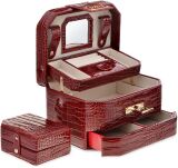 Velká elegantní šperkovnice etue na šperky Monnari kosmetická krabička organizér – burgundská - 3