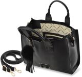 Prostorná dámská kabelka monnari taška shopper kufřík s přívěškem třásněmi a pomponem - černá - 4