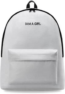 Lehký mládežnický batoh městský školní výletní s kapsičkou a aplikací i am a girl - bílá