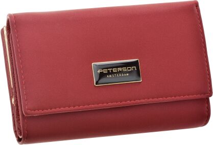 Elegantní dámská kožená peněženka Peterson červená s patentkou prostorná RFID - červená