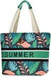 Plážová barevná dámská taška velká městská nákupní taška na léto s tropickým potiskem listů - zelená - 2