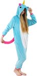 Pyžamo kigurumi jednodílný kostým s kapucí – světle modrý jednorožec - 2
