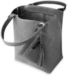 Italská kožená dámska kabelka velká protkaná taška shopper semiš přivěška boho - šedý - 4