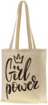 Eko nákupní taška shopper bavlněná plátěná ekologická nákupní městská lehká velká na rameno pro dívky girl power - béžová - 2