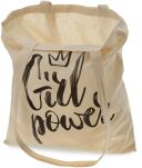 Eko nákupní taška shopper bavlněná plátěná ekologická nákupní městská lehká velká na rameno pro dívky girl power - béžová - 3