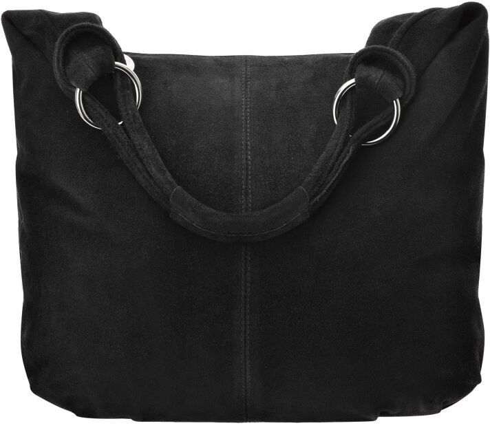 Kožená italská dámská kabelka semišová taška shopper na rameno - černá
