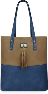 Stylová shopper taška dámská s cvočky a třásněmi - tmavě modrá