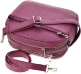 Klasická malá poštovní taška přes rameno s koženým popruhem - fialová - 3