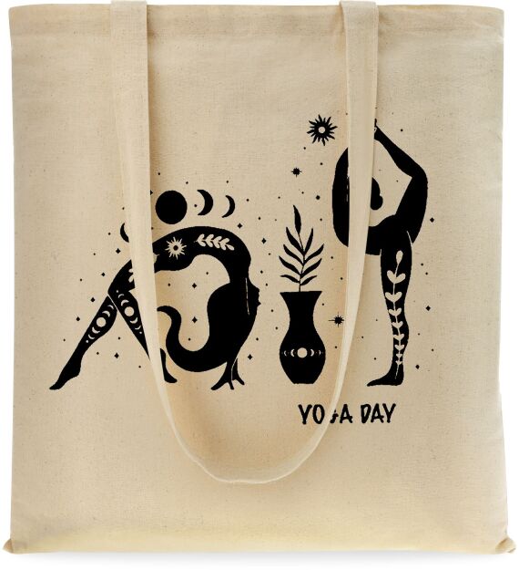 Bavlněná eko taška shopper na nákupy městská s potiskem - jóga - béžová