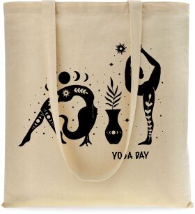 Bavlněná eko taška shopper na nákupy městská s potiskem - jóga - béžová