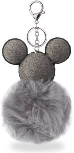 Kožešinový rockový přívěšek pompon na klíče kabelky s motivem myšáka mickey jety - šedý