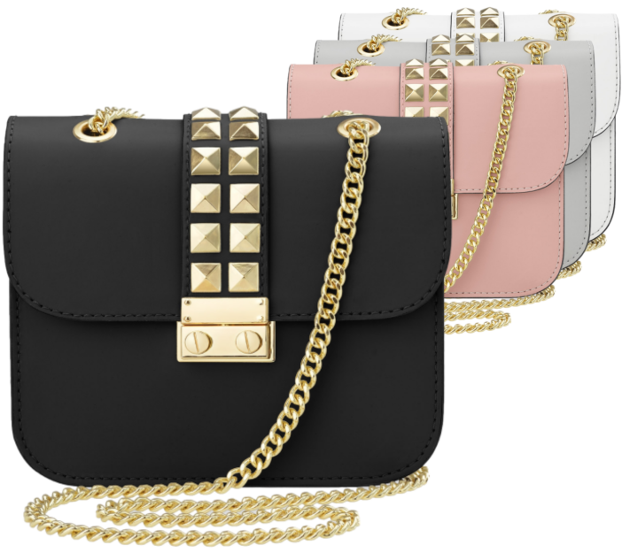 Italská kožená crossbody kabelka s cvočky a řetízkem