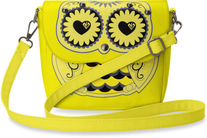 Dívčí kabelka crossbody s potiskem sovy - neonově žlutá