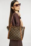 Monnari taška s logovaným vzorem velká taška shopper loď aktovka na rameno - hnědá - 5