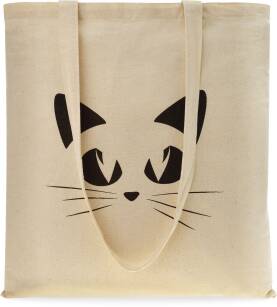 Eko nákupní taška shopper bavlněná plátěná ekologická nákupní městská lehká na rameno s potiskem pro dívku kočka kočička - béžová